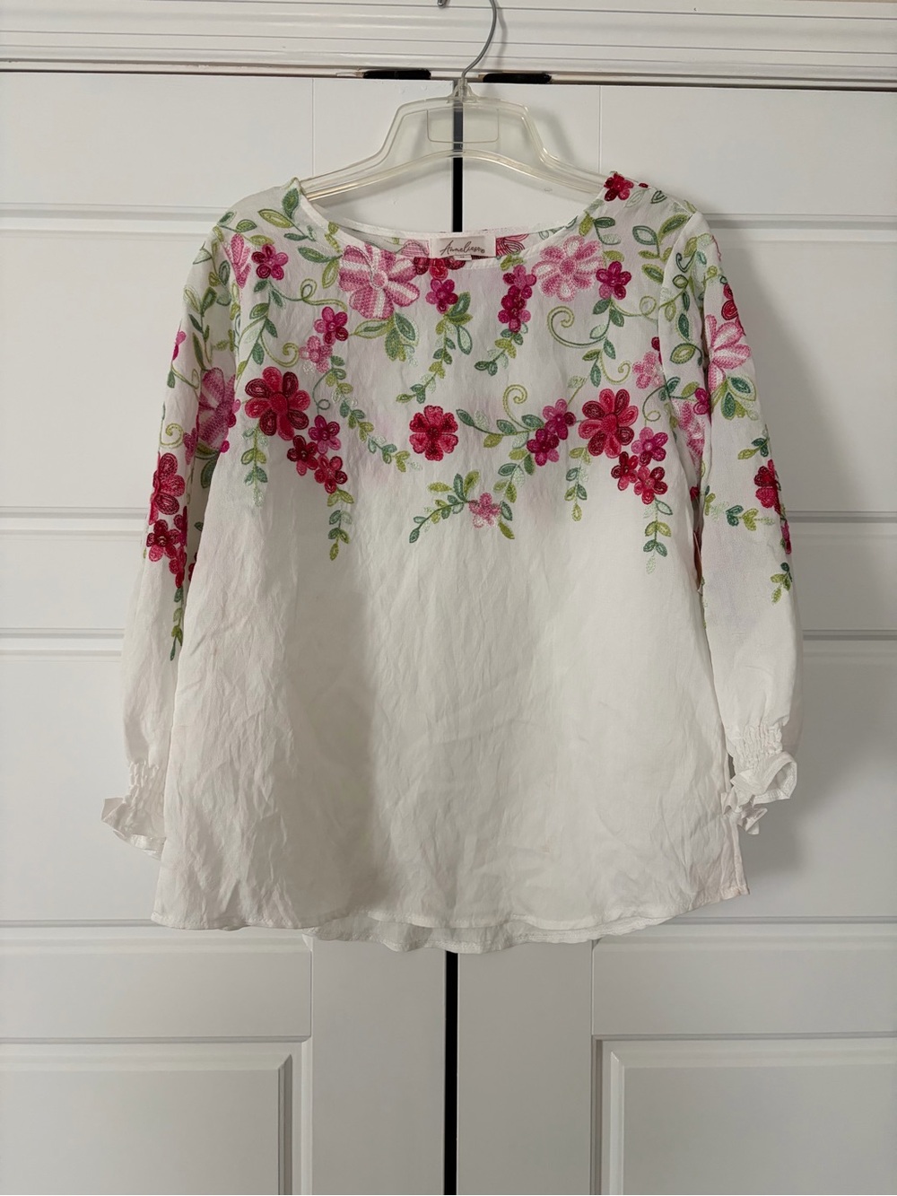 Embroidered Floral White Women's Peasant Top